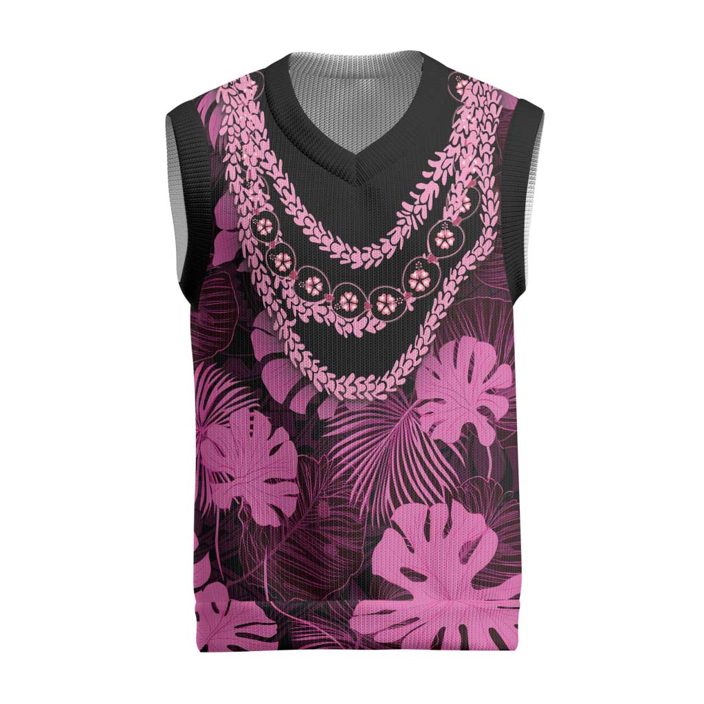 Pink Hawaii Kukui Nut Lei Christmas Knitted V-Neck Vest Hawaiian Pattern Monstera Tropical Vibes LT14 Pink - Polynesian Pride