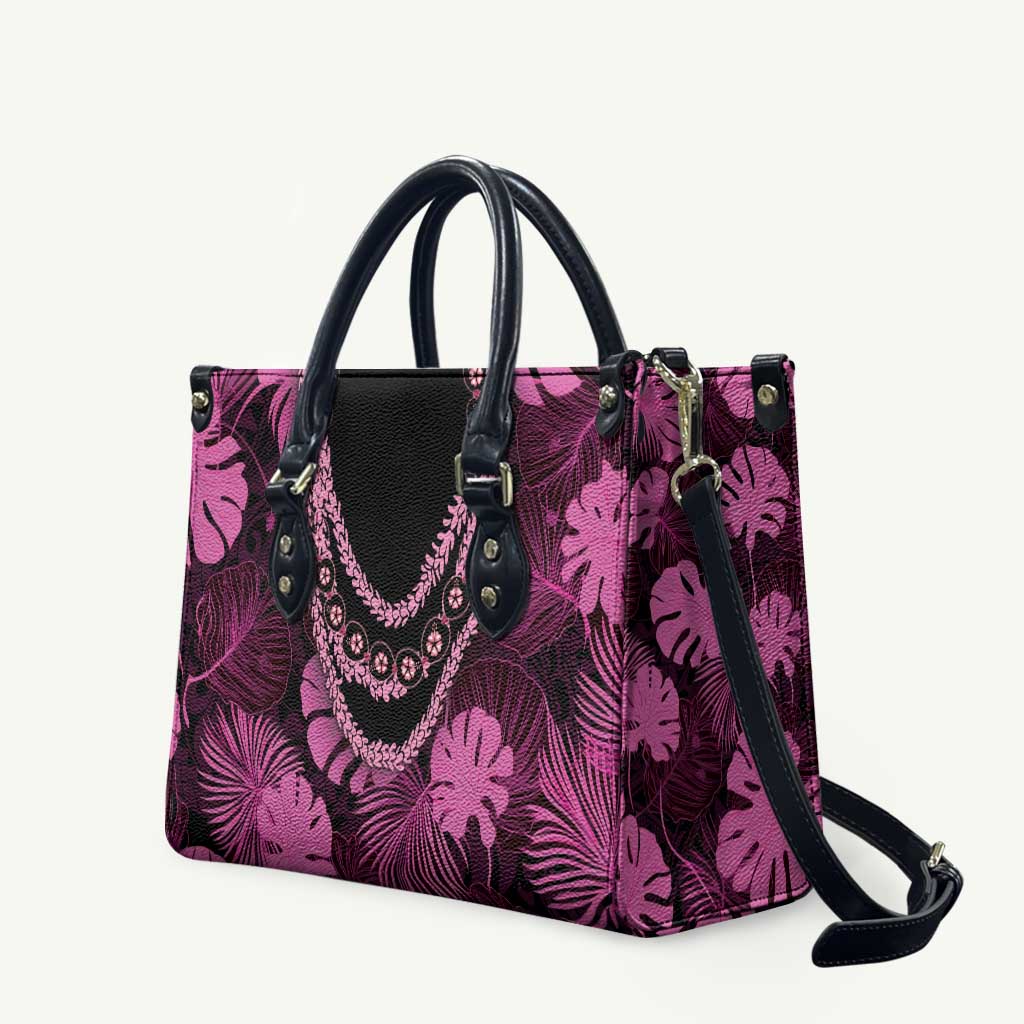 Pink Hawaii Kukui Nut Lei Leather Bag Hawaiian Pattern Monstera Tropical Vibes - Polynesian Pride
