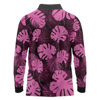 Pink Hawaii Kukui Nut Lei Long Sleeve Polo Shirt Hawaiian Pattern Monstera Tropical Vibes LT14 - Polynesian Pride