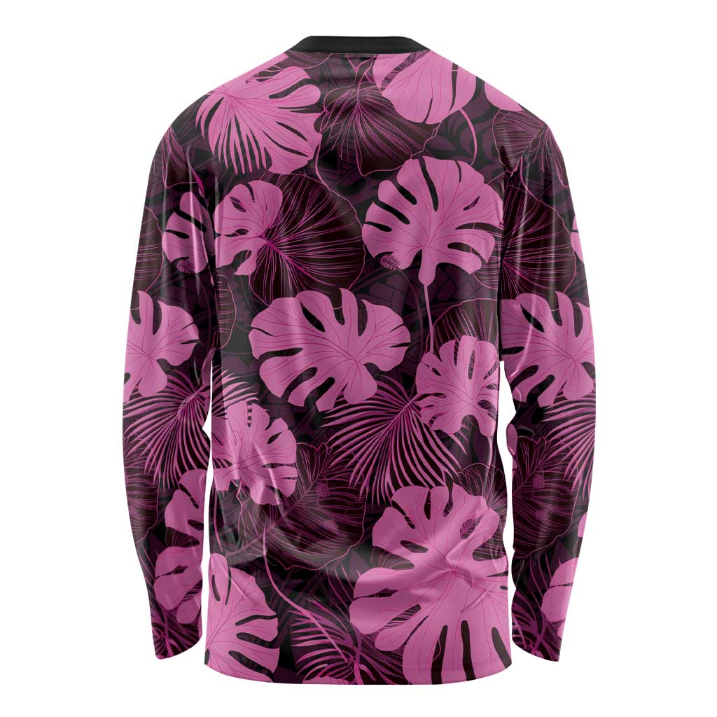 Pink Hawaii Kukui Nut Lei Long Sleeve Shirt Hawaiian Pattern Monstera Tropical Vibes LT14 - Polynesian Pride