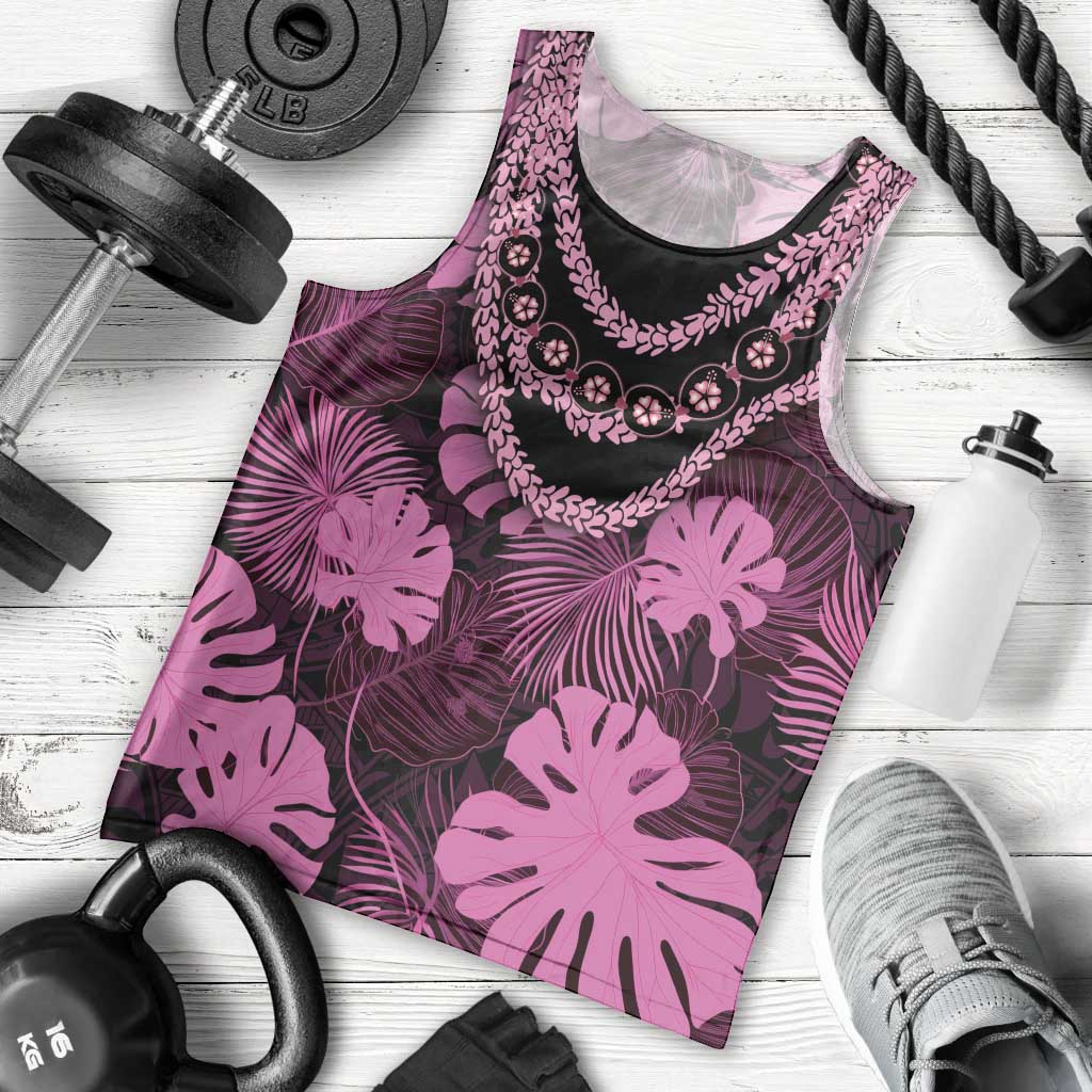 Pink Hawaii Kukui Nut Lei Men Tank Top Hawaiian Pattern Monstera Tropical Vibes LT14 - Polynesian Pride
