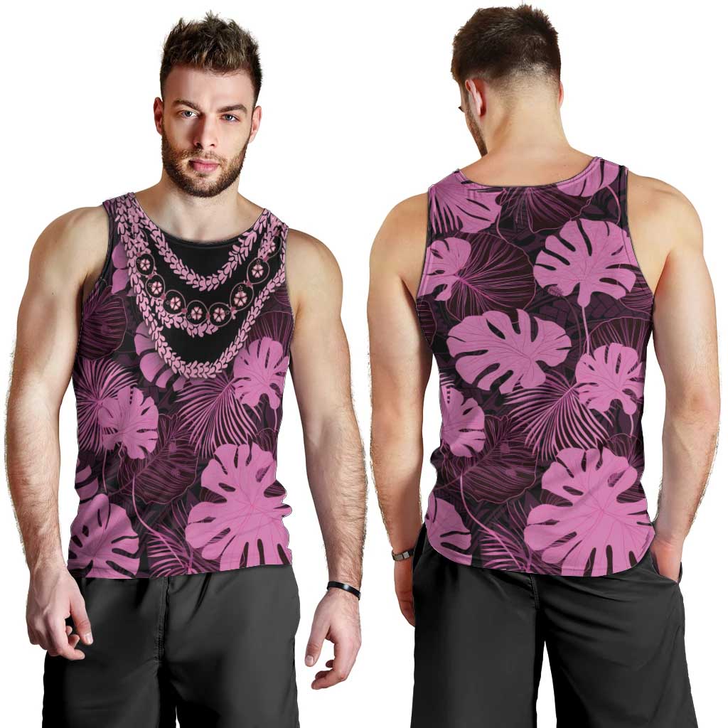 Pink Hawaii Kukui Nut Lei Men Tank Top Hawaiian Pattern Monstera Tropical Vibes LT14 - Polynesian Pride