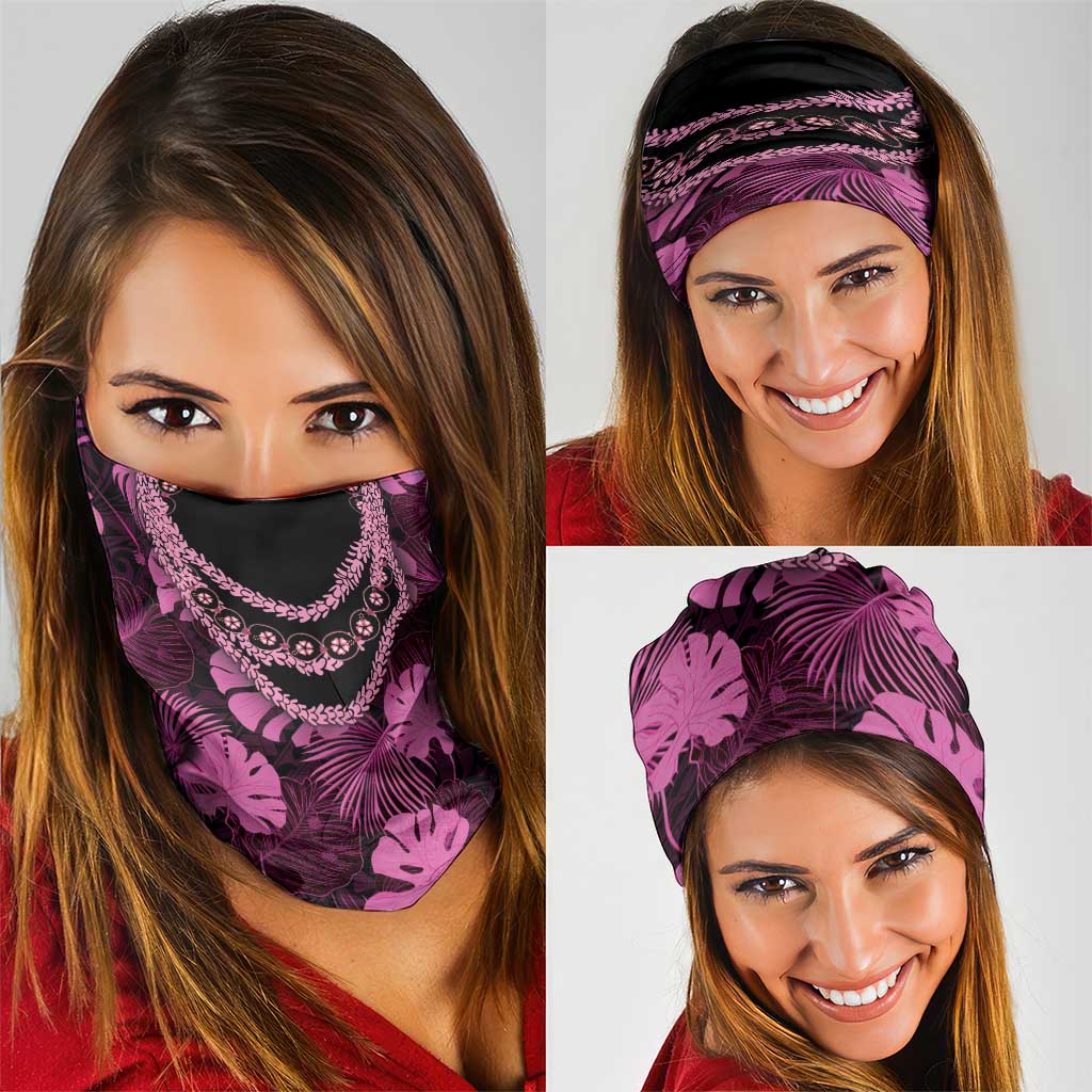 Pink Hawaii Kukui Nut Lei Neck Gaiter Hawaiian Pattern Monstera Tropical Vibes - Polynesian Pride
