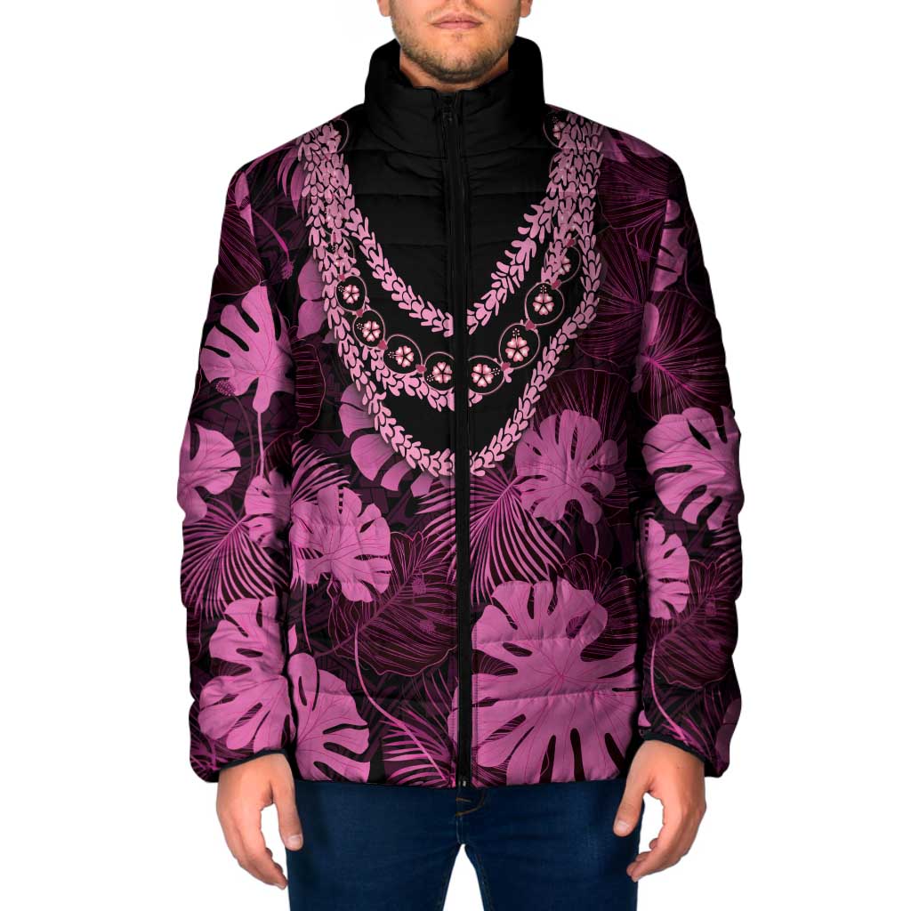 Pink Hawaii Kukui Nut Lei Padded Jacket Hawaiian Pattern Monstera Tropical Vibes LT14 Men Pink - Polynesian Pride