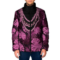 Pink Hawaii Kukui Nut Lei Padded Jacket Hawaiian Pattern Monstera Tropical Vibes LT14 Men Pink - Polynesian Pride