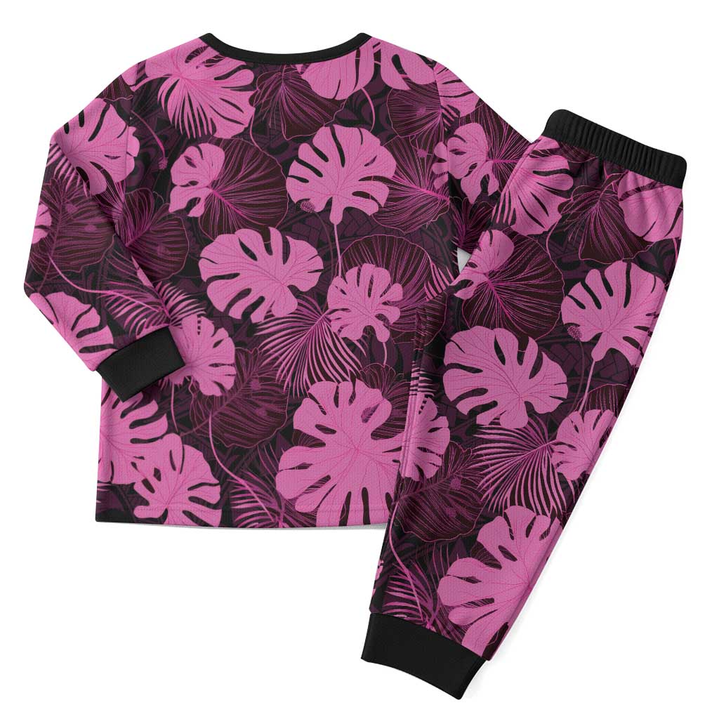 Pink Hawaii Kukui Nut Lei Christmas Pajama Set Hawaiian Pattern Monstera Tropical Vibes LT14 - Polynesian Pride