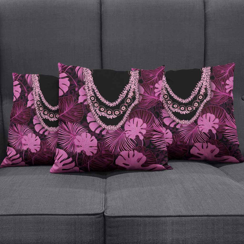 Pink Hawaii Kukui Nut Lei Pillow Cover Hawaiian Pattern Monstera Tropical Vibes - Polynesian Pride
