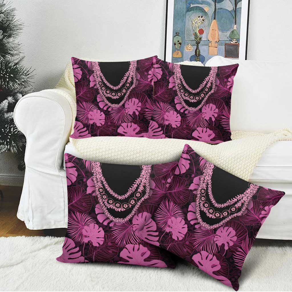 Pink Hawaii Kukui Nut Lei Pillow Cover Hawaiian Pattern Monstera Tropical Vibes - Polynesian Pride