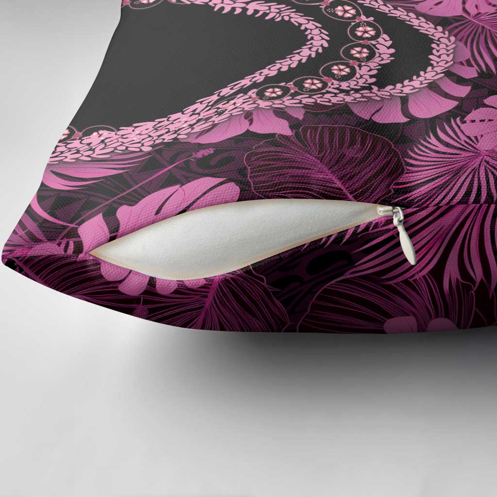 Pink Hawaii Kukui Nut Lei Pillow Cover Hawaiian Pattern Monstera Tropical Vibes - Polynesian Pride