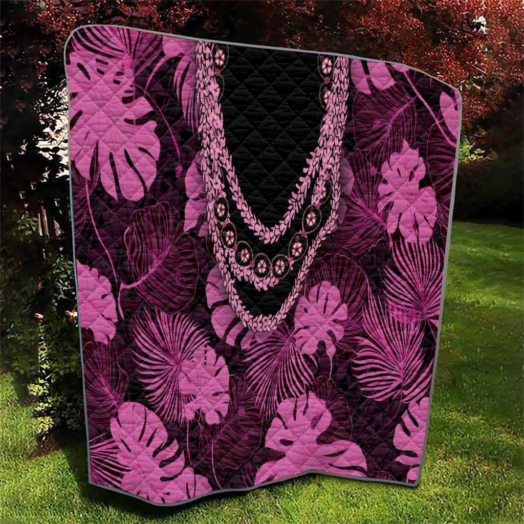 Pink Hawaii Kukui Nut Lei Quilt Hawaiian Pattern Monstera Tropical Vibes - Polynesian Pride