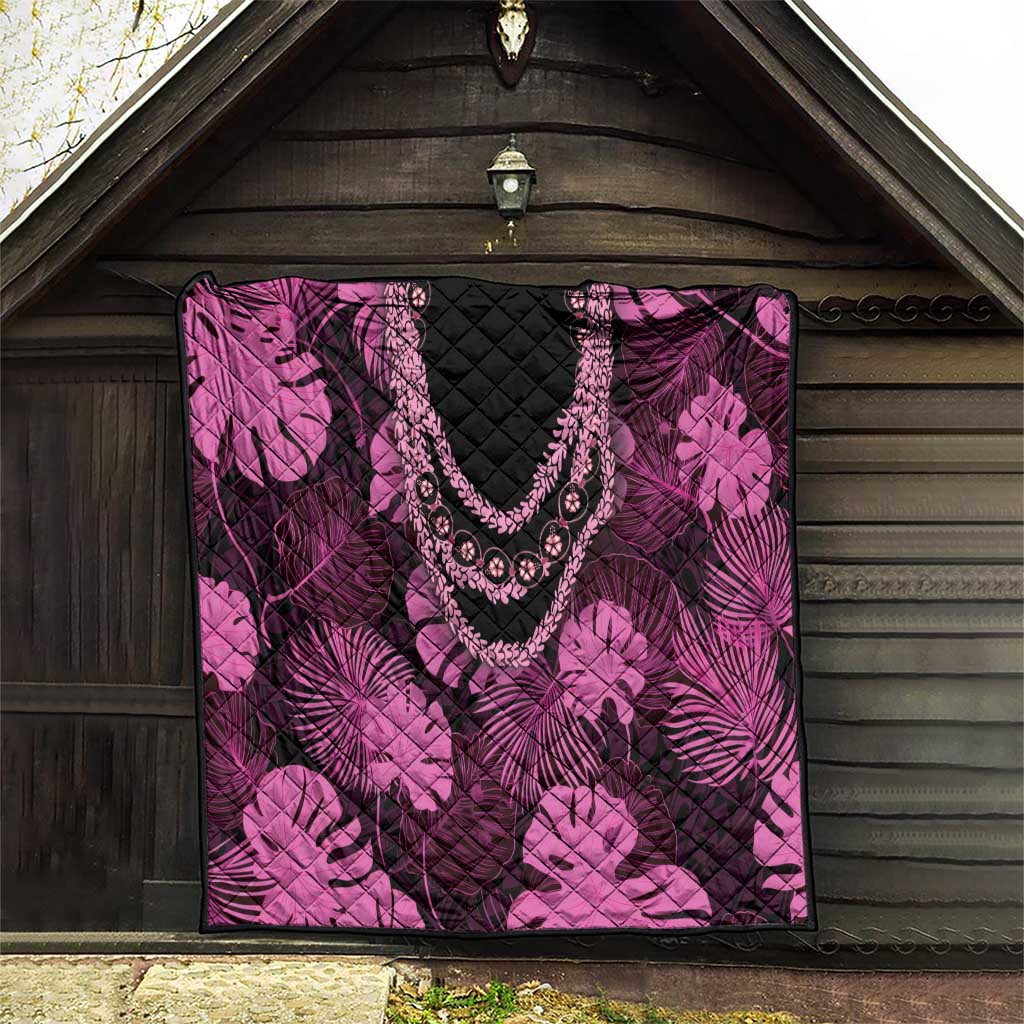 Pink Hawaii Kukui Nut Lei Quilt Hawaiian Pattern Monstera Tropical Vibes - Polynesian Pride