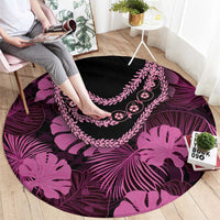 Pink Hawaii Kukui Nut Lei Round Carpet Hawaiian Pattern Monstera Tropical Vibes - Polynesian Pride