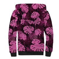 Pink Hawaii Kukui Nut Lei Sherpa Hoodie Hawaiian Pattern Monstera Tropical Vibes - Polynesian Pride