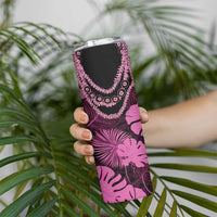Pink Hawaii Kukui Nut Lei Skinny Tumbler Hawaiian Pattern Monstera Tropical Vibes - Polynesian Pride