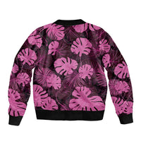 Pink Hawaii Kukui Nut Lei Sleeve Zip Bomber Jacket Hawaiian Pattern Monstera Tropical Vibes LT14 - Polynesian Pride