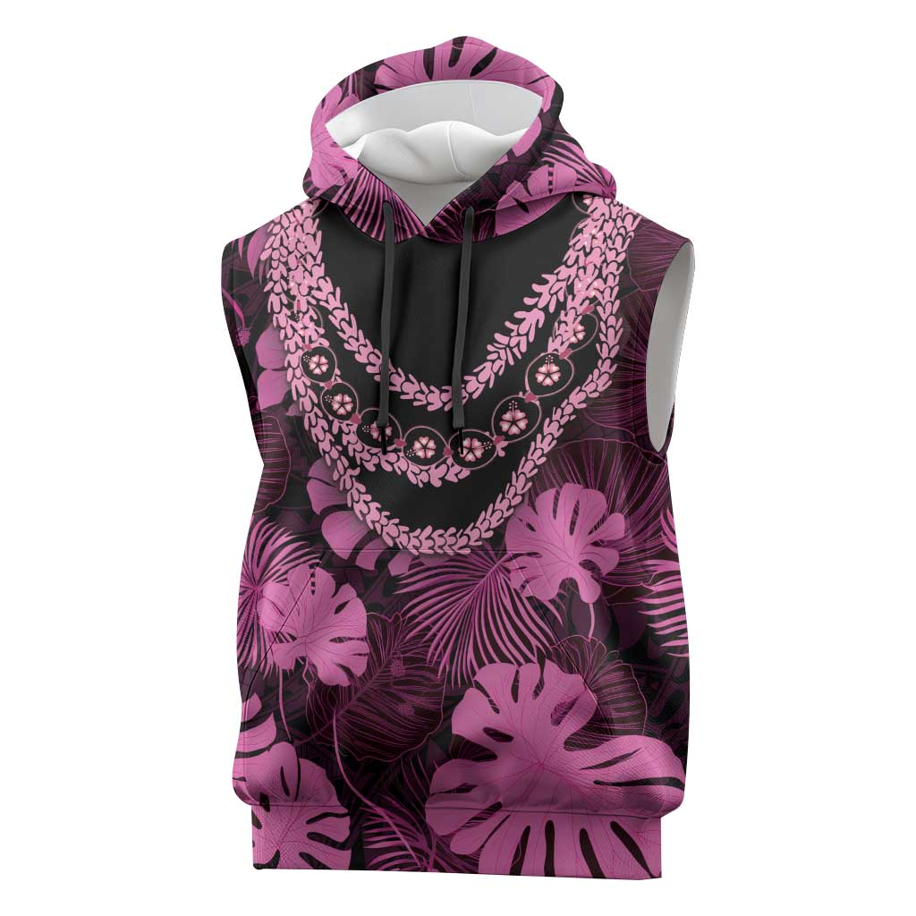 Pink Hawaii Kukui Nut Lei Sleeveless Hoodie Hawaiian Pattern Monstera Tropical Vibes LT14 Pink - Polynesian Pride