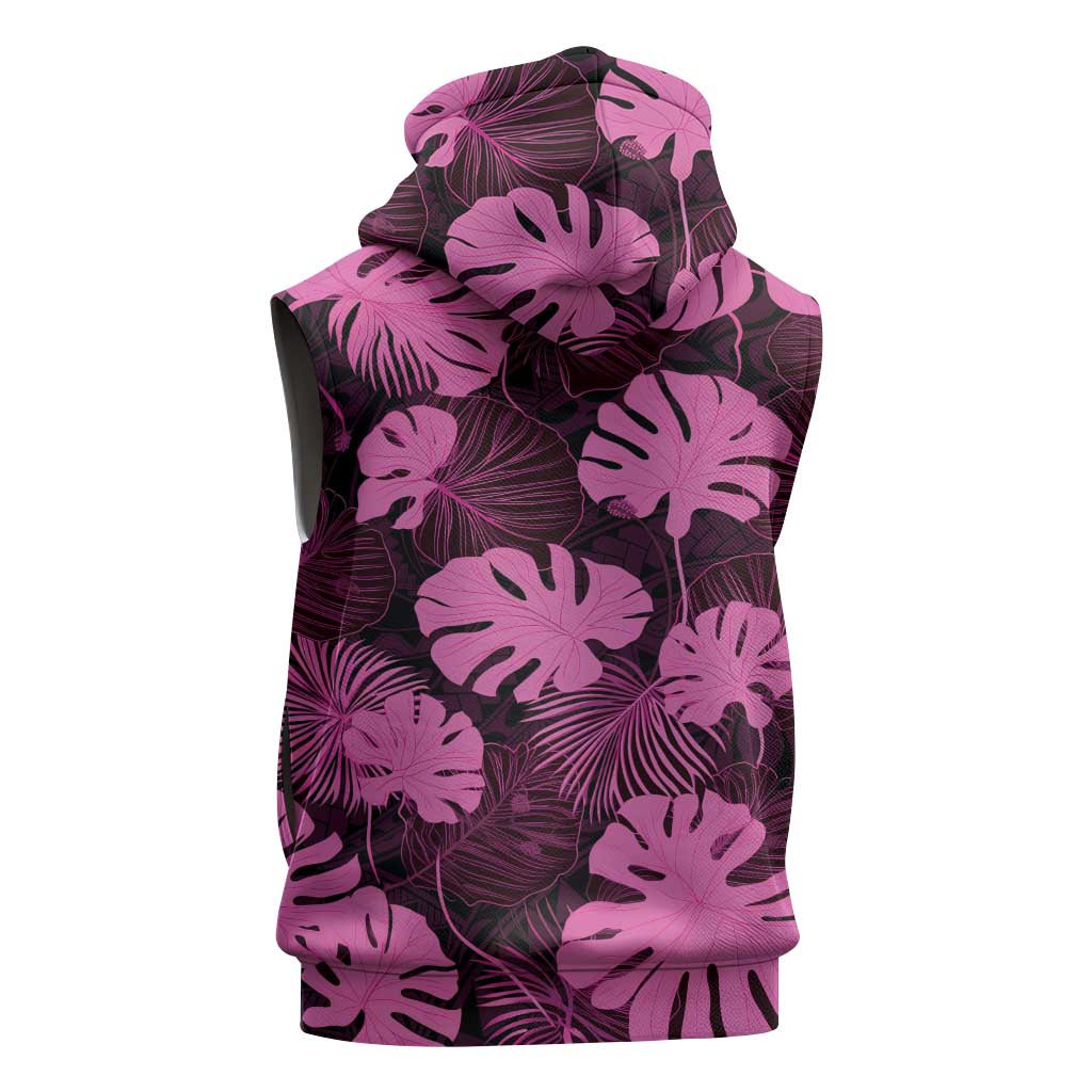 Pink Hawaii Kukui Nut Lei Sleeveless Hoodie Hawaiian Pattern Monstera Tropical Vibes LT14 - Polynesian Pride