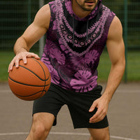 Pink Hawaii Kukui Nut Lei Sleeveless Hoodie Hawaiian Pattern Monstera Tropical Vibes LT14 - Polynesian Pride
