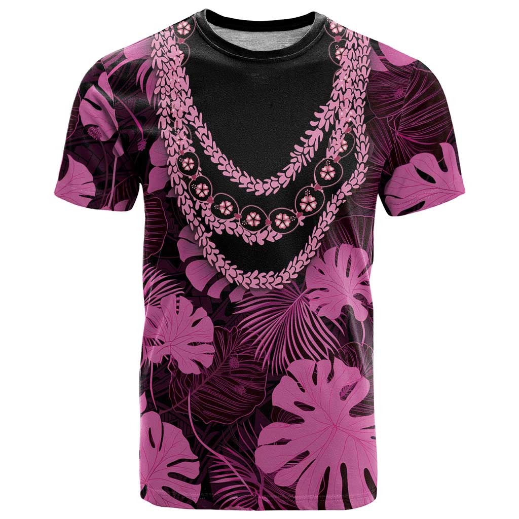 Pink Hawaii Kukui Nut Lei T Shirt Hawaiian Pattern Monstera Tropical Vibes - Polynesian Pride