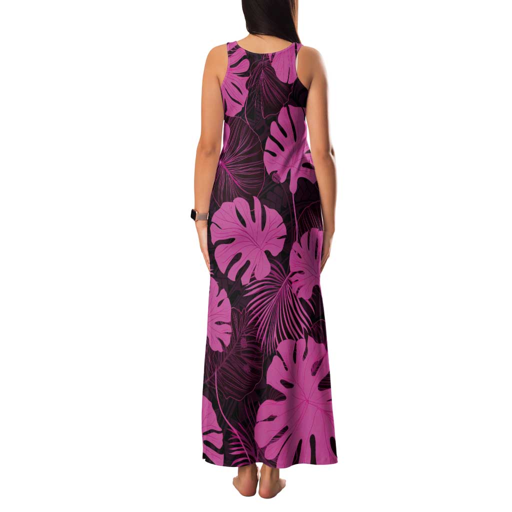 Pink Hawaii Kukui Nut Lei Tank Maxi Dress Hawaiian Pattern Monstera Tropical Vibes - Polynesian Pride