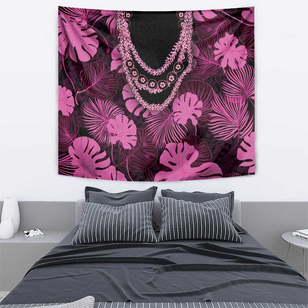 Pink Hawaii Kukui Nut Lei Tapestry Hawaiian Pattern Monstera Tropical Vibes - Polynesian Pride