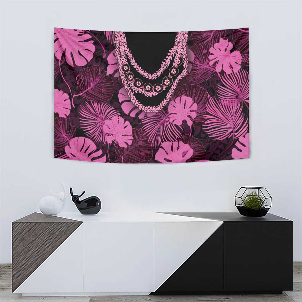 Pink Hawaii Kukui Nut Lei Tapestry Hawaiian Pattern Monstera Tropical Vibes - Polynesian Pride