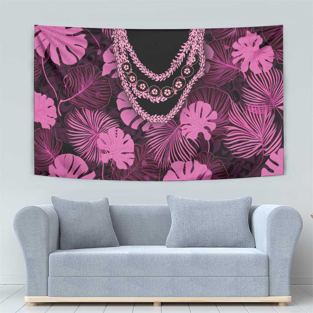 Pink Hawaii Kukui Nut Lei Tapestry Hawaiian Pattern Monstera Tropical Vibes - Polynesian Pride