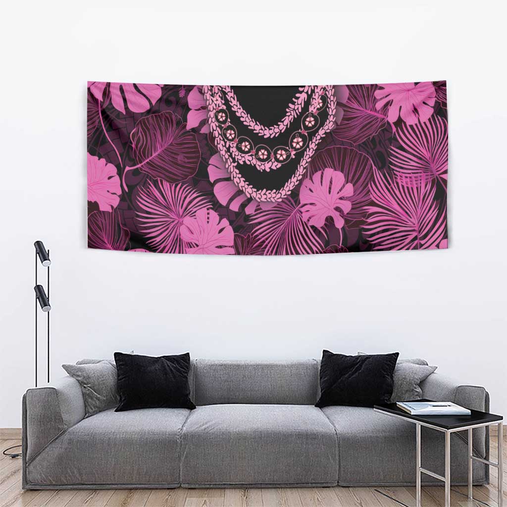 Pink Hawaii Kukui Nut Lei Tapestry Hawaiian Pattern Monstera Tropical Vibes - Polynesian Pride
