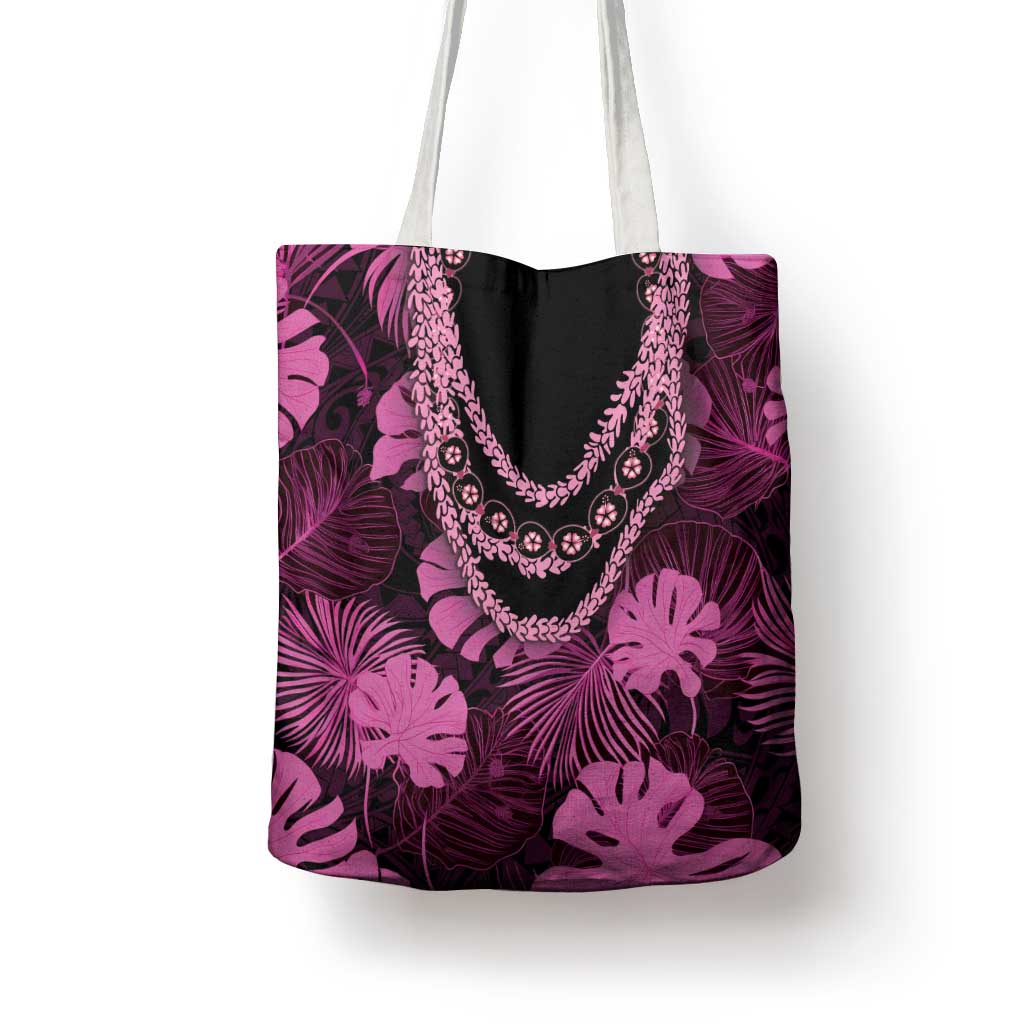 Pink Hawaii Kukui Nut Lei Tote Bag Hawaiian Pattern Monstera Tropical Vibes - Polynesian Pride