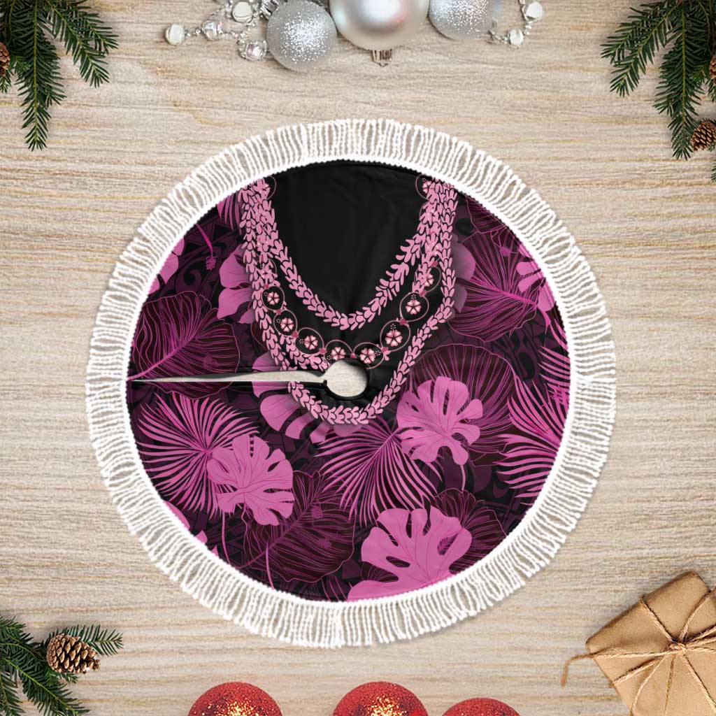 Pink Hawaii Kukui Nut Lei Tree Skirt Hawaiian Pattern Monstera Tropical Vibes LT14 Fringed Pink - Polynesian Pride