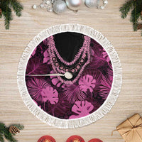 Pink Hawaii Kukui Nut Lei Tree Skirt Hawaiian Pattern Monstera Tropical Vibes LT14 Fringed Pink - Polynesian Pride
