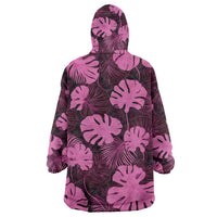 Pink Hawaii Kukui Nut Lei Wearable Blanket Hoodie Hawaiian Pattern Monstera Tropical Vibes LT14 - Polynesian Pride