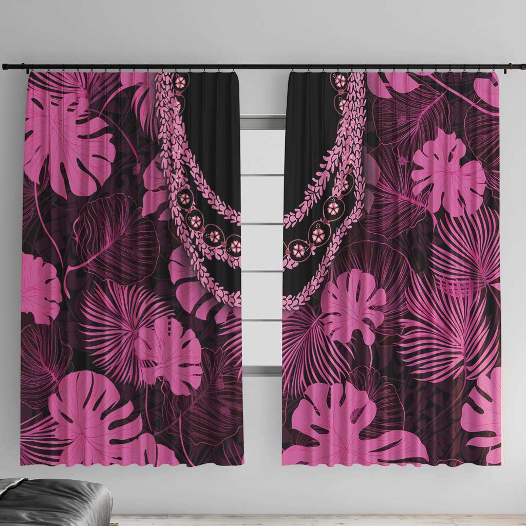 Pink Hawaii Kukui Nut Lei Window Curtain Hawaiian Pattern Monstera Tropical Vibes - Polynesian Pride