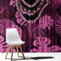 Pink Hawaii Kukui Nut Lei Window Curtain Hawaiian Pattern Monstera Tropical Vibes - Polynesian Pride