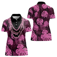 Pink Hawaii Kukui Nut Lei Women Polo Shirt Hawaiian Pattern Monstera Tropical Vibes LT14 - Polynesian Pride