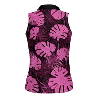 Pink Hawaii Kukui Nut Lei Women Sleeveless Polo Shirt Hawaiian Pattern Monstera Tropical Vibes LT14 - Polynesian Pride