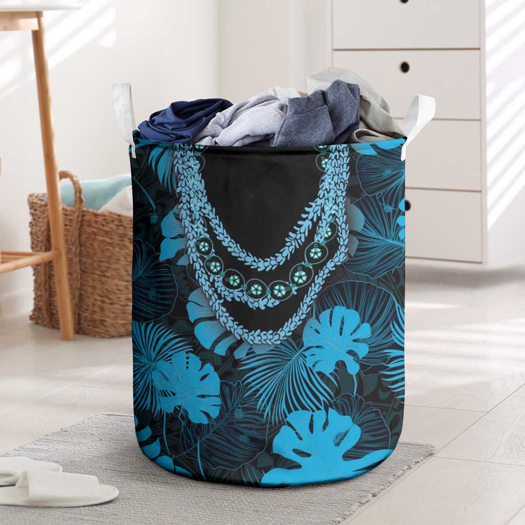 Blue Hawaii Kukui Nut Lei Laundry Basket Hawaiian Pattern Monstera Tropical Vibes LT14 Blue - Polynesian Pride