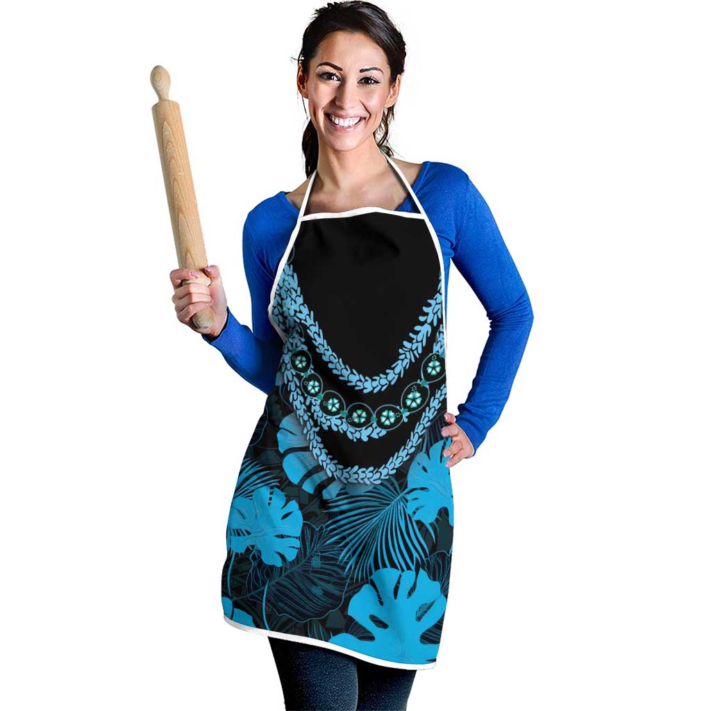 Blue Hawaii Kukui Nut Lei Apron Hawaiian Pattern Monstera Tropical Vibes LT14 - Polynesian Pride