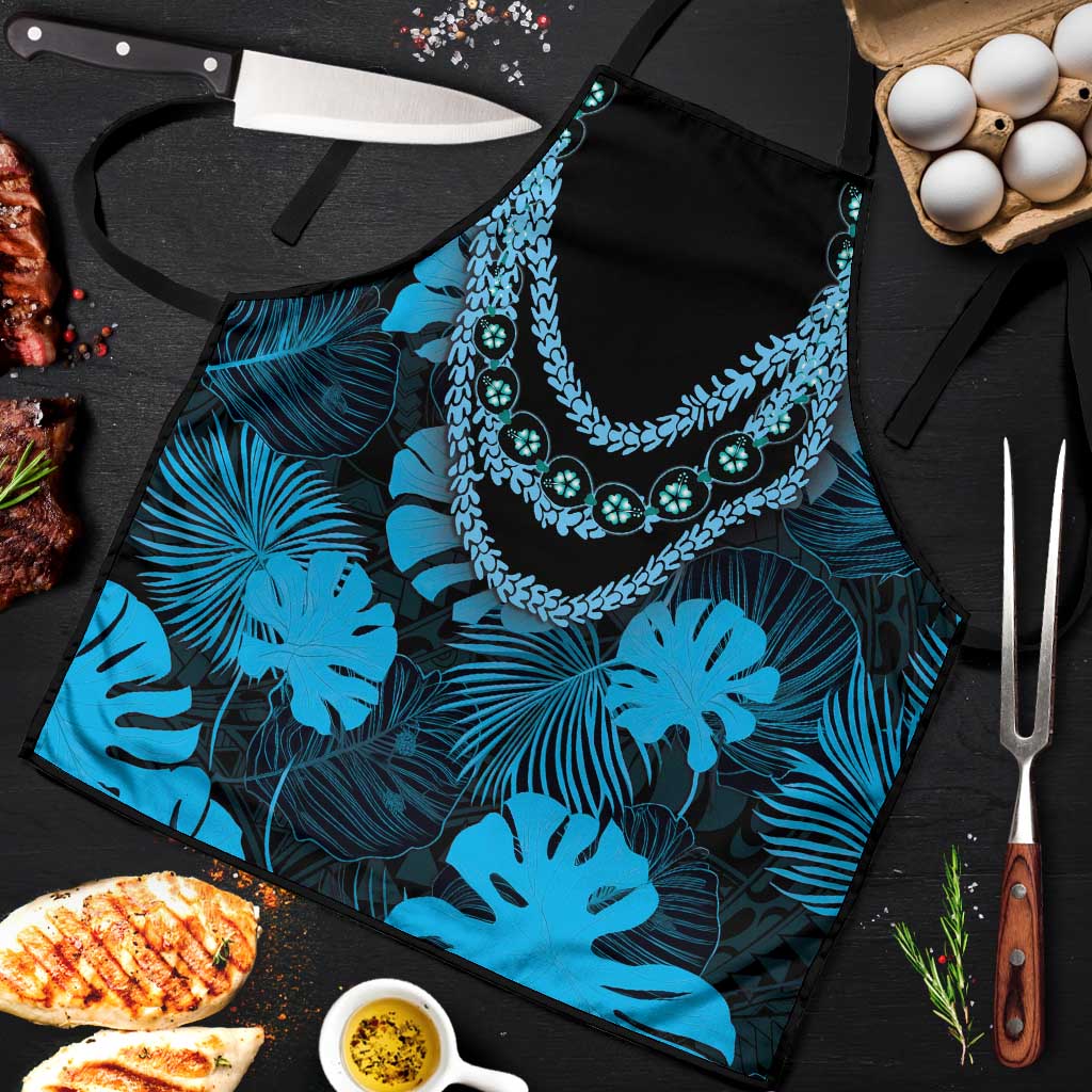 Blue Hawaii Kukui Nut Lei Apron Hawaiian Pattern Monstera Tropical Vibes LT14 Blue - Polynesian Pride