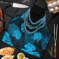 Blue Hawaii Kukui Nut Lei Apron Hawaiian Pattern Monstera Tropical Vibes LT14 Blue - Polynesian Pride