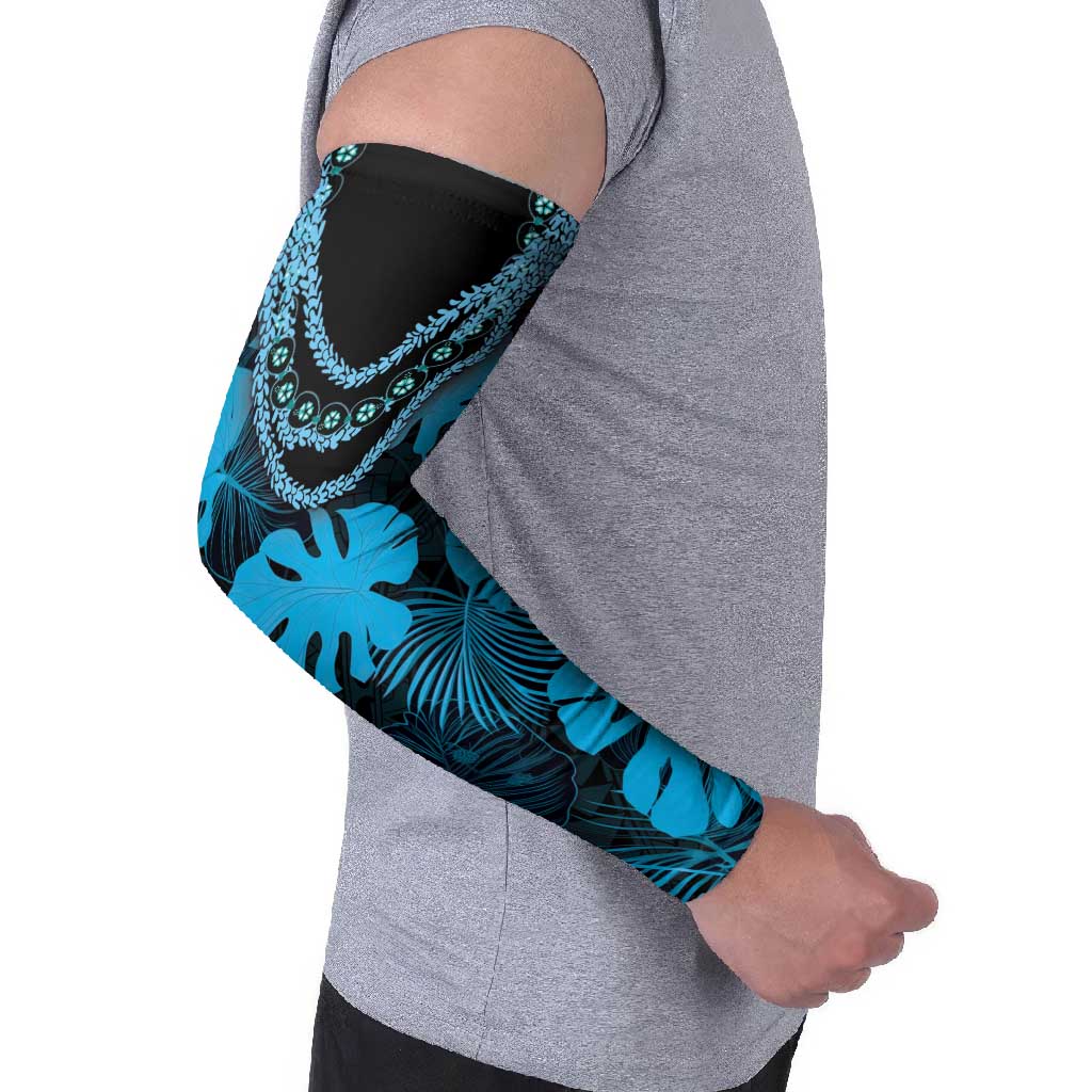 Blue Hawaii Kukui Nut Lei Arm Sleeves Hawaiian Pattern Monstera Tropical Vibes LT14 - Polynesian Pride