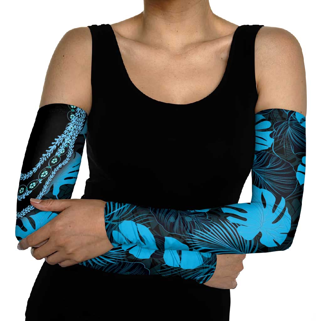 Blue Hawaii Kukui Nut Lei Arm Sleeves Hawaiian Pattern Monstera Tropical Vibes LT14 - Polynesian Pride