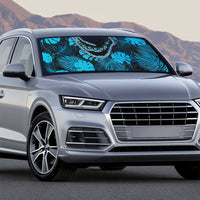 Blue Hawaii Kukui Nut Lei Auto Sun Shade Hawaiian Pattern Monstera Tropical Vibes - Polynesian Pride