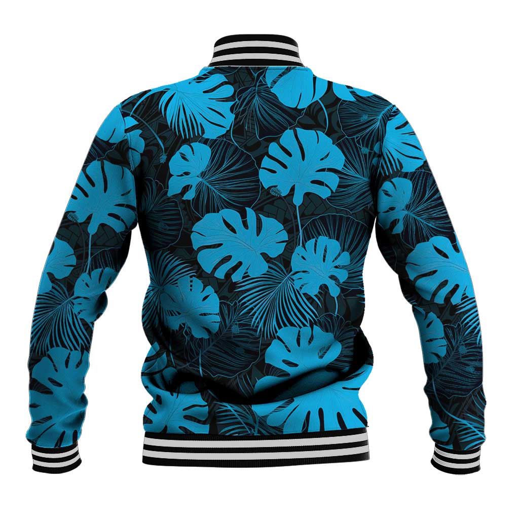 Blue Hawaii Kukui Nut Lei Baseball Jacket Hawaiian Pattern Monstera Tropical Vibes LT14 - Polynesian Pride