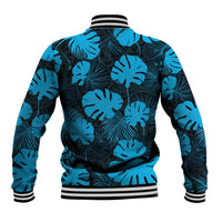 Blue Hawaii Kukui Nut Lei Baseball Jacket Hawaiian Pattern Monstera Tropical Vibes LT14 - Polynesian Pride