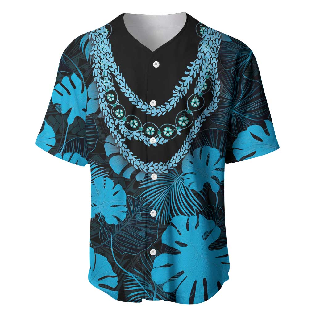 Blue Hawaii Kukui Nut Lei Baseball Jersey Hawaiian Pattern Monstera Tropical Vibes LT14 Blue - Polynesian Pride