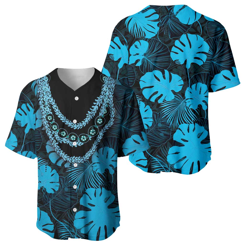 Blue Hawaii Kukui Nut Lei Baseball Jersey Hawaiian Pattern Monstera Tropical Vibes LT14 - Polynesian Pride