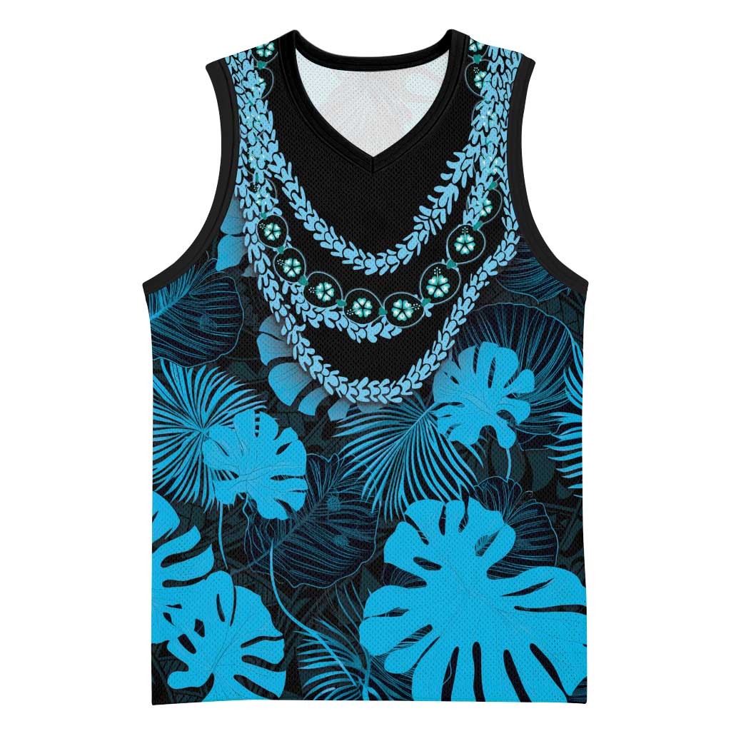 Blue Hawaii Kukui Nut Lei Basketball Jersey Hawaiian Pattern Monstera Tropical Vibes LT14 Unisex Blue - Polynesian Pride