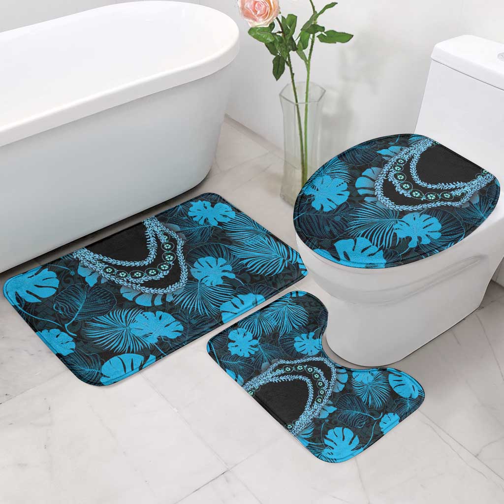 Blue Hawaii Kukui Nut Lei Bathroom Set Hawaiian Pattern Monstera Tropical Vibes - Polynesian Pride