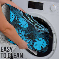 Blue Hawaii Kukui Nut Lei Bathroom Set Hawaiian Pattern Monstera Tropical Vibes - Polynesian Pride